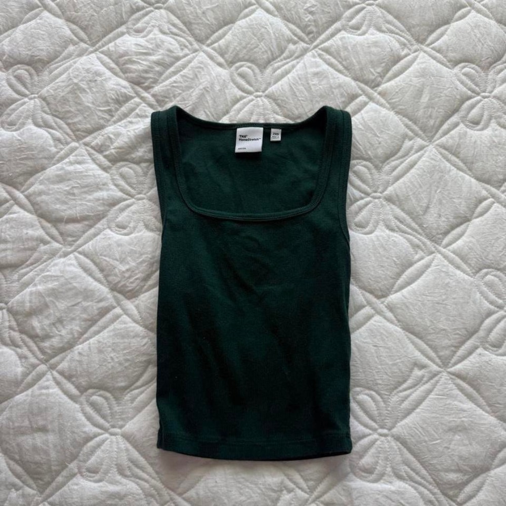 aritzia square‎ neck dark green ribbed tank top